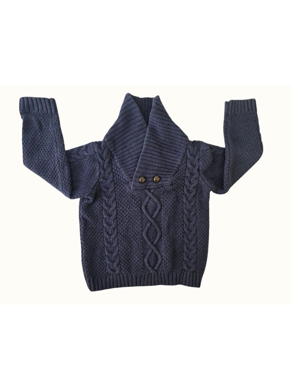 Vintage 2004 Janie and Jack Boys 2T Cable Knit Sweater Navy Wool Cotton Blend